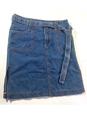 Blue Threads Womens Denim Skirt With Belted Waist & Double Button Closure - Size